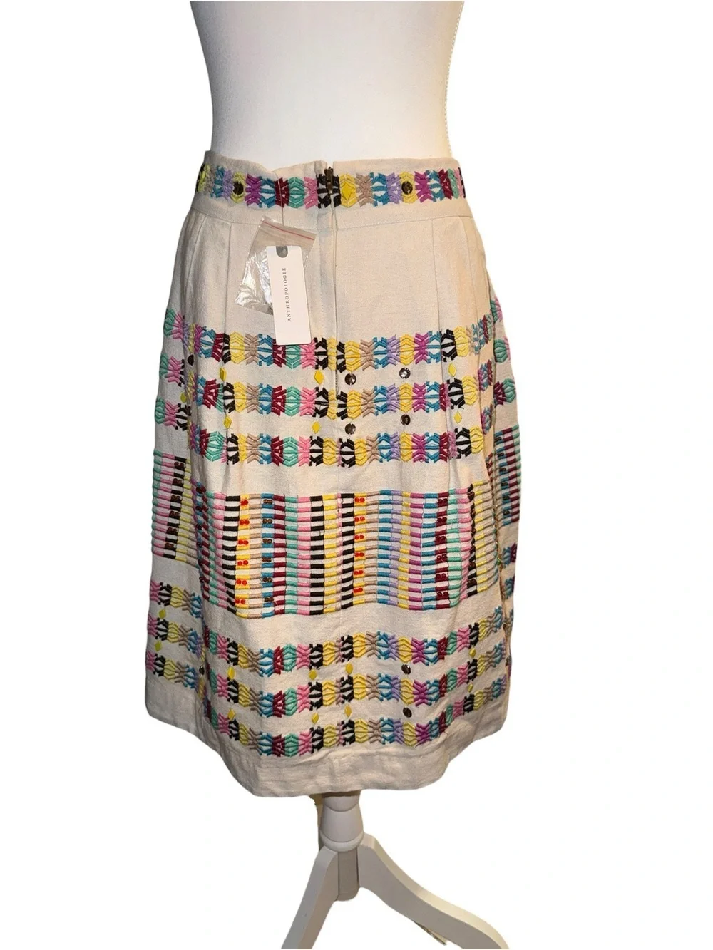 NWT - Akemi + Kin x Anthropologie Beaded Embroidered Rainbow Skirt - Size 12
